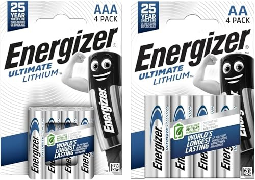 Energizer Ultimate Lithium AA + AAA Pilas (Paquete de 8) - Una de Las Pilas AA de Mayor duración del Mundo - para Dispositivos de Alto Consumo - Embalaje 100% reciclable - 25 años de Vida útil