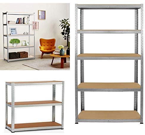 Lagerregal, Regal mit 5 MDF Regalböden Küchenregal Metall Werkstattregal Schwerlastregal Lagerregal Kellerregal, max. 875kg Tragfähigkeit, 180 x 90 x 40 cm, Verzinkt