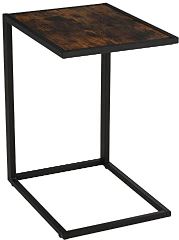HOMCOM Beistelltisch in C-Form 40,6 x 50,8 x 64,2 cm Rustikal-Braun | Kaffeetisch, Couchtisch, Laptoptisch, Kleiner Bereich, Metallgestell, Industrie-Stil, Metall MDF, Schlafzimmer, Wohnzimmer