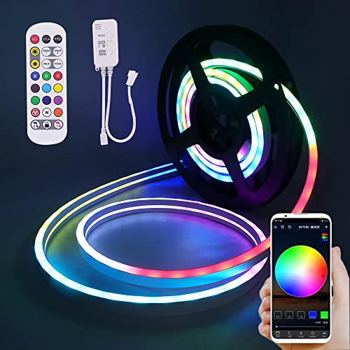 XUNATA RGBIC Neon LED Streifen, Bluetooth WS2812B Adressierbare Diffusion Silikon Neon Flex LED Schlauch, Smart App Control, Musiksync, für Innen Aussenbereich Hausbeleuchtung Party DIY Deko (2M)