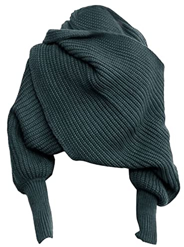 YILEEGOO Donne Autunno Inverno Sciarpa Avvolgere Maglione Top Maglia Scialle Coperte Sciarpa con Maniche, Verde scuro, Etichettalia unica