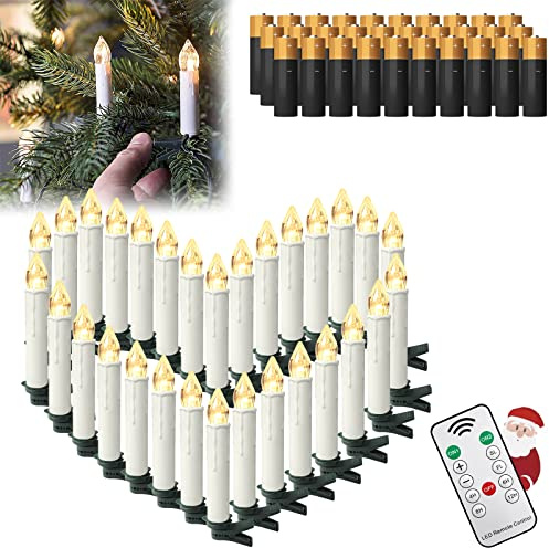HENGMEI LED kerzen, 30pcs Batterie enthalten Flameless kerzen mit timerfunktion, flackernde Weihnachtskerzen mit Fernbedienung für Hochzeit, Weihnachtsdeko, Geburtstag Party, warm weiß