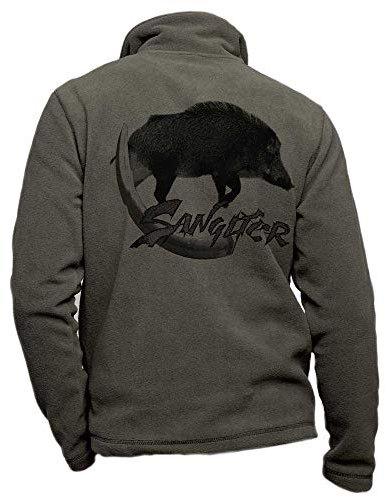 Personalisierte Khaki-Fleece-Jagdjacke mit Wildschwein und Jagd - Größe M Jagdbekleidung