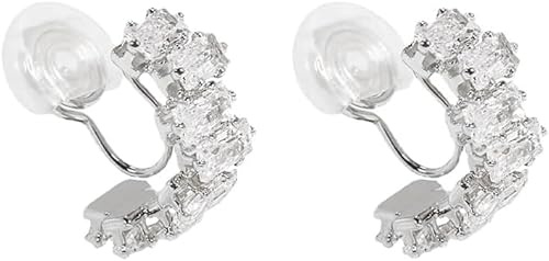 Ohrclips Damen Ohne Ohrlöcher Gold Silber Zirkon Clip Ohrringe Klobige Creolen Kein Piercing Chunky Clip On Hoop Hypoallergen Ohrringe Nicht Durchbohrt für Frauen Mädchen (Silber)