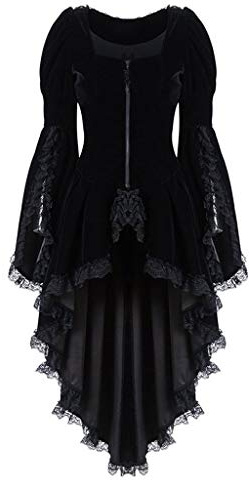 Damen Gothic Mantel mit Spitze,Steampunk Jacke,Mittelalter Kostüm Frack Gehrock Smoking Steam Punk Gotisch Unregelmäßiger Saum Mittelalterlich Kleidung Halloween Karneval Kostüm