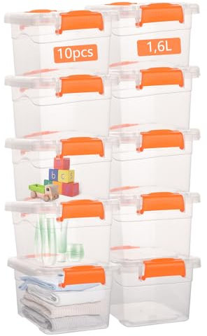 YOUNTHYE 10er Aufbewahrungsbox mit Deckel 1,6L Aufbewahrungsboxen 20x15x11cm Klein Stapelbox mit Deckel Kunststoff BPA-frei Plastikbox mit Deckel Transparente Storage Box mit Griff
