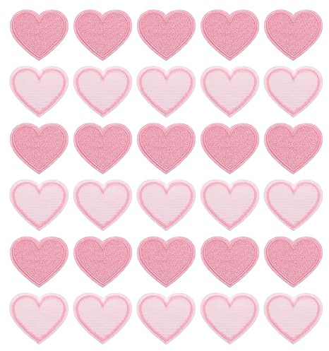 QUARKZMAN Flicken zum Aufbügeln Patches zum Aufbügeln Rosa Bügelflicken Aufbügelbilder Herzförmige Aufnäher für Kleidung Jacken Rucksäcke Reparieren Dekorationen 30Stk,40x35mm