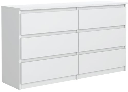MebLocker Kommode mit 6 Schubladen 120 cm Ideal für Wohnzimmer, Schlafzimmer, Kinderzimmer, Jugendzimmer und Büro Moderne Elegante Lösung für stilvolle Aufbewahrung (Weiß)