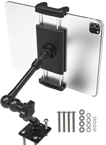 LYFPOOM Bohrbasis Tablet Halterung Auto Armaturenbrett - [Verstellbare Aluminium arm], Tablet Halterung Auto Vorne für 4-12,9 Handy & Tablet, iPad Pro/Air, Galaxy, Lenovo, iPhone usw