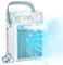 Mobile Klimageräte, Mini Luftkühler für Zimmer, 4 in 1 Klimaanlage Ventilator und Luftbefeuchter, USB Air Cooler mit 7 LED Leuchten, 2 Modi und 3 Geschwindigkeiten für Zuhause, Büro, Reisen