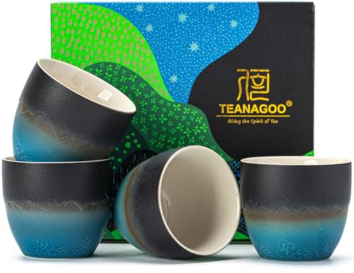 TEANAGOO Ceramic Japanese Tea Cup, 4 Pcs/Box, Occupied Japan Cups, Chinese Cup, Asian Cups no Handles, 5.6 oz/ 160ml,Gradient Navy Blue