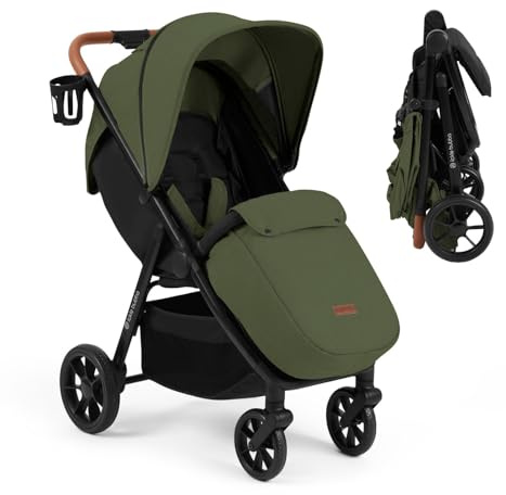 Ickle Bubba Stomp Stride Prime Kinderwagen (Woodland) – Geburt bis 22 kg, extra großer Sitz, Multi-Terrain EVA-Räder, UPF 50+ ausziehbare Kapuze, Regenschutz, Fußwärmer und Zubehör