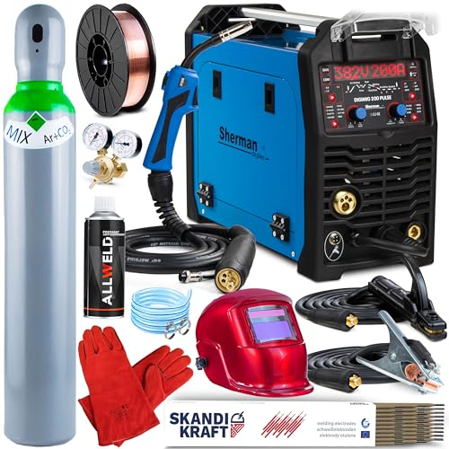 ALLWELD Sherman DIGIMIG 200 Dual Puls - 200A 4 in 1 Doppelpuls Aluminium Schweißgerät MIG MAG - Kombi Schweißgerät : Schutzgas und Fülldraht, LIFT-WIG, MMA und SPOT - Set:ProfessionalPlus