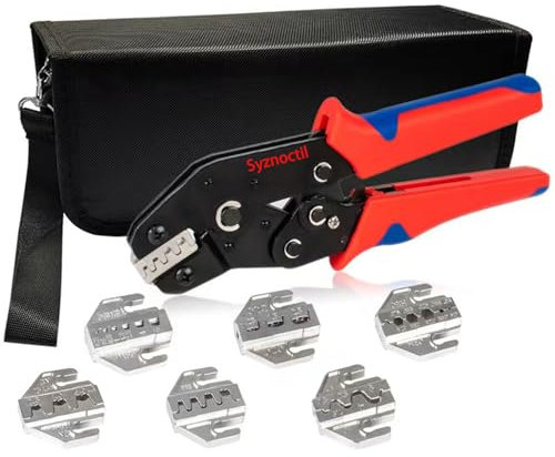Ratcheting Crimping Tool with Interchangeable Jaws for Heat Shrink Connectors, Wire Terminals - Electrical Crimper Pliers for Secure and Professional Crimps