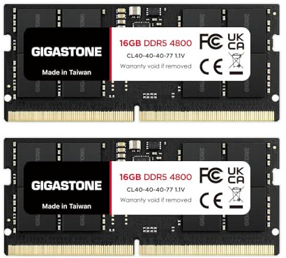 【DDR5 RAM Laptop Only】GIGASTONE 32GB Kit (2x16GB) DDR5 4800MHz PC5-38400 CL 40-40-40-77 1.1V SODIMM 262 Pin Unbuffered Non ECC High Performance Notebook Memory Upgrade
