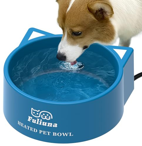 Alpcouts Beheizter Wassernapf für Hunde und Katzen, großer beheizter Hundenapf bietet Trinkwasser im Winter, außen beheizter Futternapf mit 199,9 cm langem Anti-Kauschnur, für Hunde, Katzen, Vögel