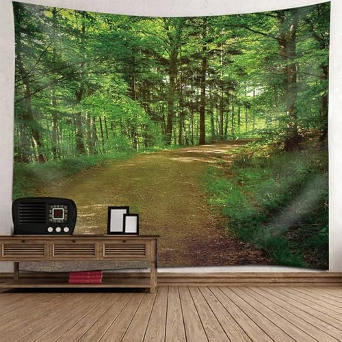 Mesnt Wandteppich XXL Wald, 350x256cm Wald, Straße, Landschaft Wandteppiche für Wohnzimmer Schlafzimmer, Wohnkultur | Grün Braun