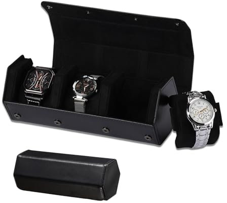 SOLYUJ Watch Travel Case for Men: 3 Slot Watch Box Organizer Display Case - Portable Watch Storage & Travel Case - Watch Roll Fits All Wrist Watches & Smart Watches Up to 50mm