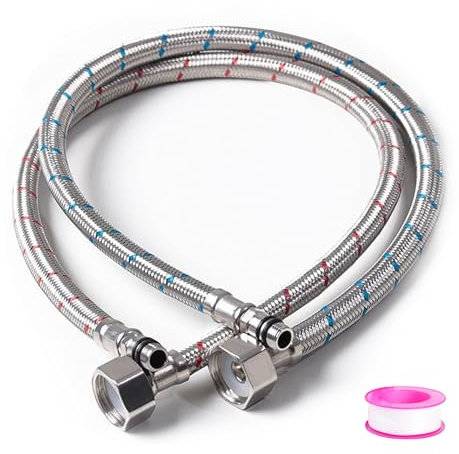 2 Stück Panzerschlauch 3/8 zoll, 60cm Anschlussschlauch Armatur, Geflochtener Edelstahl Panzerschlauch Flexschlauch mit Dichtungsband für Mischbatterie