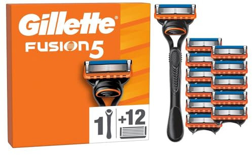 Gillette Fusion5 Rasierer für Männer — Inkl. 1 Gillette Nassrasierer, 12 Ersatzklingen mit Gleitstreifen für ein Sanftes Gleiten und 5 Klingen für eine Gründliche, Langanhaltende Rasur