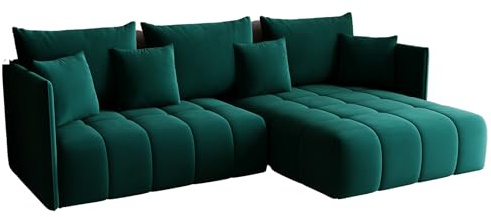 KP-Meble - Ecksofa mit Schlaffunktion - Gona - Schlafsofa 245 x 180 cm - Elegant, langlebig, freistehend - Automatisch für einfaches Ausklappen - 246x188x93cm - Monolith 37 (Flasche Grün)