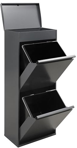 Arregui Top CR424-B2 Cubo de Basura y Reciclaje de 2 Compartimentos con Cajón Superior | 2x23 L (46 L) | con Cubetas grandes para Envases | Contenedores de Reciclaje de Cocina | antracita