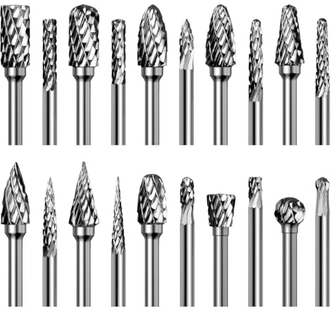 20Pcs Carbide Burr Bits Set Compatible with Dremel Milwaukee 1/8, Rotary Tool Bits with Double-Cut Design, Die Grinder Bits Accessories for Metal Wood Stone Steel Plastic Carving Cutting Grinding
