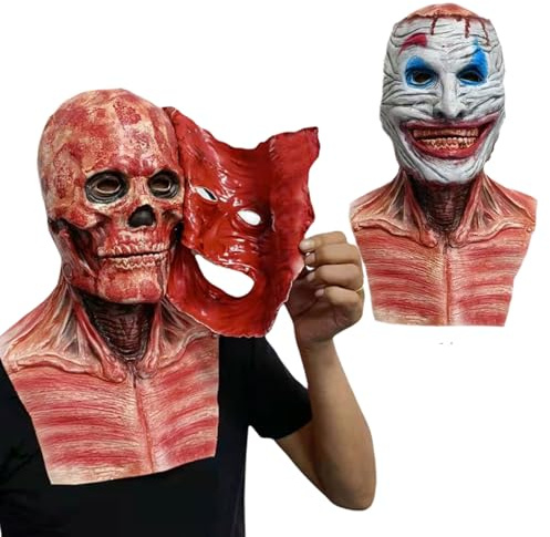Masque magnétique à double couche pour Halloween, motif tête de mort et clown, en latex effrayant pour homme, femme et adulte