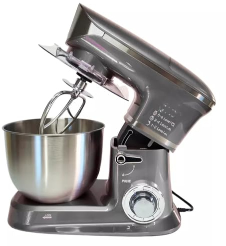Batidroa Amasadora1300WTazón de Acero Inoxidable 7L, 6 Velocidades, 3 Accesorios