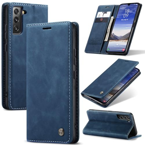 Azororo Cover per Samsung Galaxy S21 5G, Premium PU Pelle Custodia, Magnetica Carta Fessura Portafoglio Case, Flip Cavalletto Custodia per Samsung Galaxy S21 - Blu