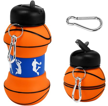 Huucozn Borraccia Silicone Basket 550ML Borraccia Pieghevole in Silicone con Moschettone Borracci a in Silicon e Sportivo Bottiglia d'Acqua Pieghevole Portatile per Bambini e Adulti