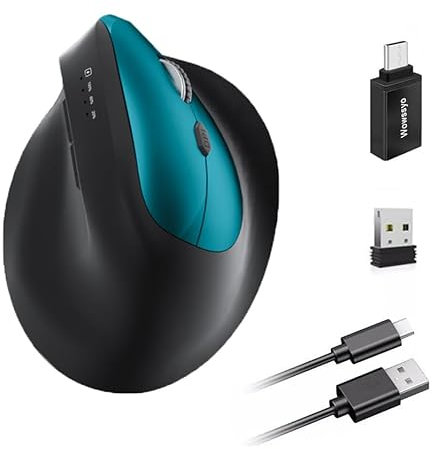 Wowssyo Mouse wireless ergonomico 3 modalità [Bluetooth 5.2, 2.4G, cablato] Wireless verticale, mouse bluetooth senza fili 1200/1600/2400/3200/6400/9600 DPI, ricaricabile, 6 tasti, PC/Mac verde