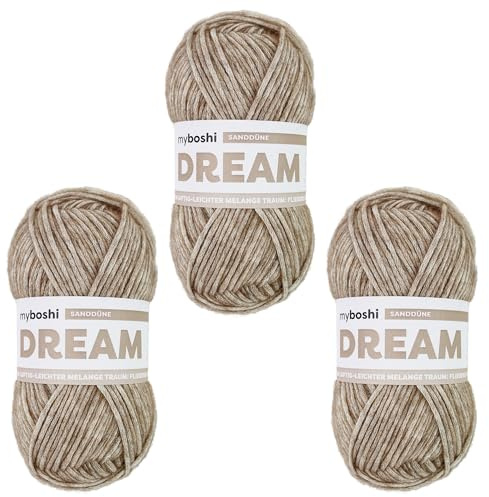 myboshi Dream, luftig leichtes Garn mit Baby-Alpaka zum Häkeln und Stricken, 76% Baumwolle, 22% Baby Alpaka, 2% Merino, 50g, Ll 95m Braun (Sanddüne) 3 Knäuel