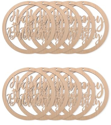 WUNZILO 10 Stück Pack Geburtstagsdekoration mit 2m Jute Schnur - 8x8cm Streudeko Set Holz Unbehandelt mit Loch zum Beschriften - Deko für Geburtstag, Party,Geschenkanhänger, zum Basteln