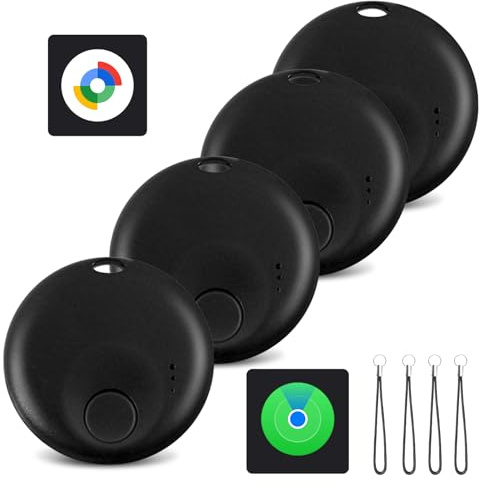 2 in 1 Tag Android iOS, Localizzatore Bluetooth Compatibile Apple Dov'è e Google Funzioni Trova, Trova Oggetti e Chiavi/Zaini/Valigie/Bagagli, 4 Pezzi
