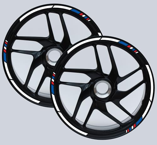 DualColorStampe Strisce Adesive Cerchi Moto 17 Pollici – Set per 2 Ruote – Design Racing Rosso Bianco Blu e Nero – Resistenti a Pioggia e Sole – Adesivi Ruote Moto Lucidi – Modello D0137
