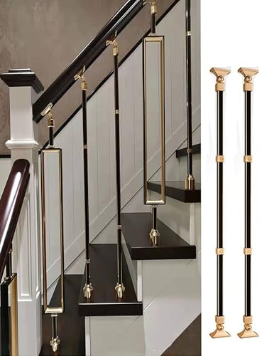 Barandilla de escalera de aluminio con diseño cuadrado negro y dorado, kit completo para uso en interiores y exteriores, soportes planos incluidos, perfecto para jardín, loft, villa, fácil instalación
