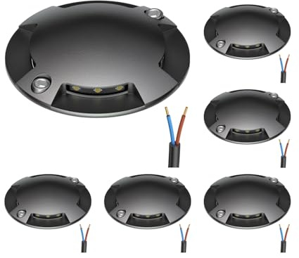 ledscom.de 6x LED Bodenleuchte, Wegmarkierung RUNDA für außen, IP67, 4-flammig, anthrazit, rund, 70mm Ø, warmweiß
