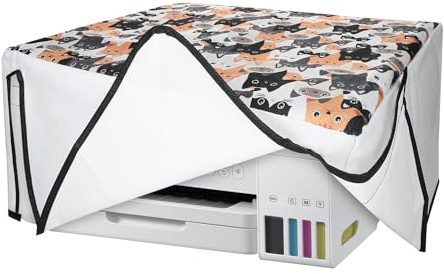 kwmobile Linen Printer Cover Compatible with Epson Eco Tank ET-3850 / Eco Tank ET-4856 Case - Cats Orange/Black/White