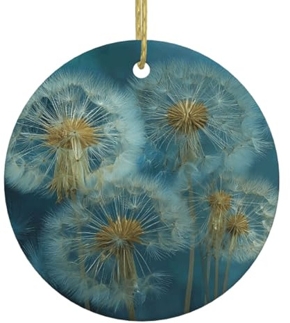 Colgante redondo de cerámica de Navidad para colgar, 7,4 cm, diseño de diente de león disperso, decoración lisa