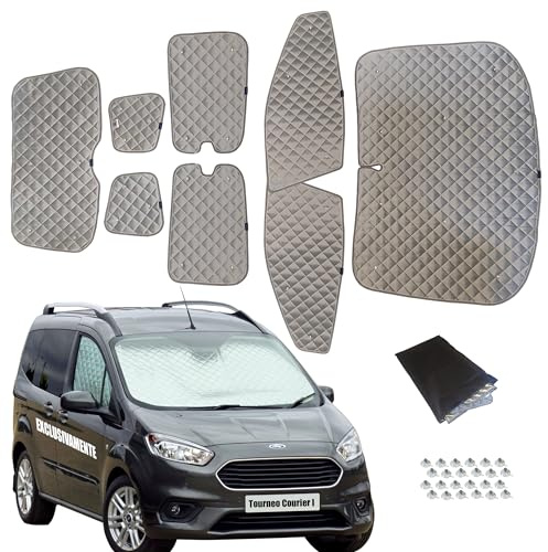 Parasol Furgoneta Tourneo Courier I - Aislantes térmicos y Oscurecedores - 8 Piezas Ajuste Interior Gris