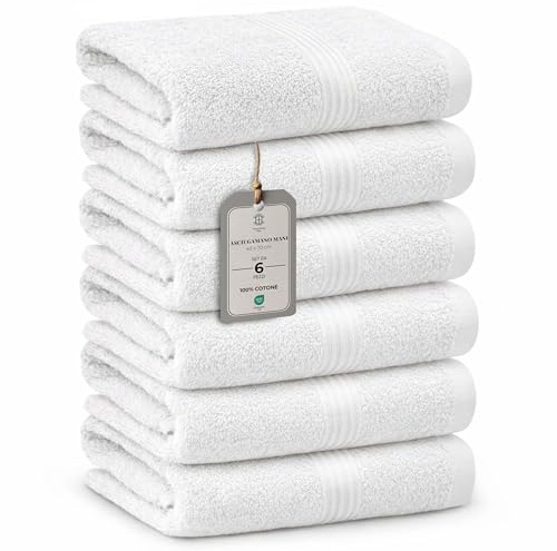 HomeBurg Luxe Set de 6 Toallas - Algodón Suave & Absorbente, Secado Rápido, Fáciles de Mantener, 40×70 cm, Blanco
