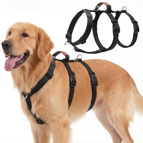 Ledeak Pettorina Cane Taglia Media Grande, Pettorina Antifuga Regolabile con Maniglia Comoda, Imbracatura per Cani Anti Tiro, Pettorine per Cane, Imbracatura Cani Traspirante per Passeggiate(Nero, XL)