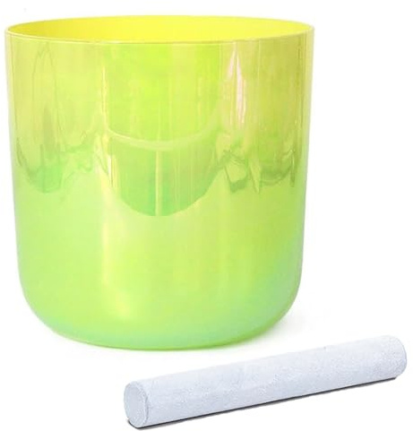 Kristallklangskål, Kristall sångskål for Med Mallet O-ring Gul Grön Gradient 6-8 tum(440Hz,6 inch E Note)