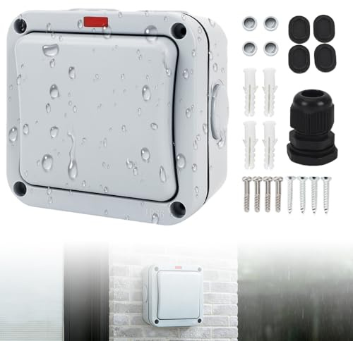 Riisoyu Lichtschalter Außen Wetterfester Schalter Universalschalter, IP66 Wasserdichter Schalter 20A Universalschalter Staubdichter mit Unabhängigem Schalter Und Kontrollleuchte für Outdoor Garten