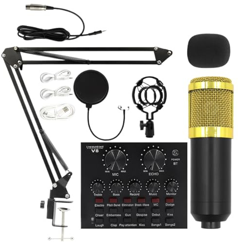 Set microfono a condensatore, - Kit microfono da gioco, set microfoni a condensatore multiuso, pacchetto attrezzature per podcast, audio scheda armonica a condensatori | Attrezzature da studio con