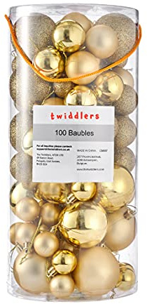 THE TWIDDLERS - 100 Goldene Christbaumkugeln, Weihnachtskugeln in Verschiedenen Größen mit Matt & Glitzer - Christbaumschmuck Weihnachtsbaum Deko