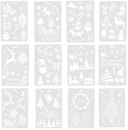 Supvox Malschablonen Weihnachten 12 StüCk Set Aus Kunststoff FüR Kinder Malvorlagen Scrapbooking Stempel Album Dekor Vorlage FüR Weihnachtsmalerei