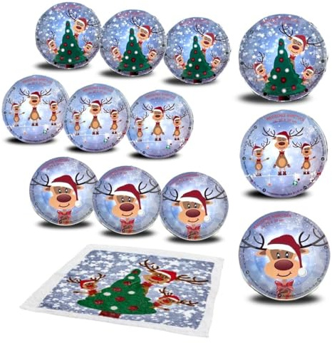 Bada Bing 12er Set Magisches Handtuch Rentier Rudolph - Zaubertuch aus Baumwolle in ca. 30x30 cm - Waschlappen mit Lasche zum Aufhänge - Geschenk für Weihnachten Adventskalender Nikolaus