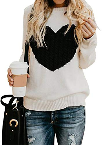 Suéter Mujer Básico Punto Jerseys de Moda O-Cuello Otoño Invierno Pullover Anchos Largos para Mujer (A-Beige, S)